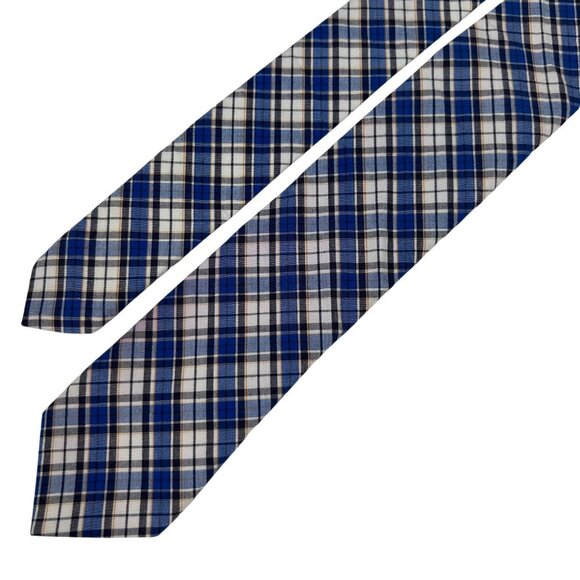 Original Penguin Men's Blue Tartan Plaid Cotton Skinny Necktie Tie - Picture 2 of 8